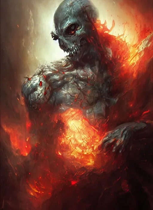 Image similar to a great and terrible undead litch painted by raymond swanland