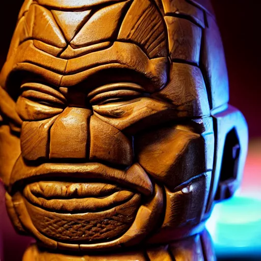 Prompt: a closeup photorealistic photograph of ben grimm's face on a tiki mug at trader vic's restaurant. fantastic four. tiki culture. bright scene. fine detail. this 4 k hd image is trending on artstation, featured on behance, well - rendered, extra crisp, features intricate detail, epic composition and the style of unreal engine.