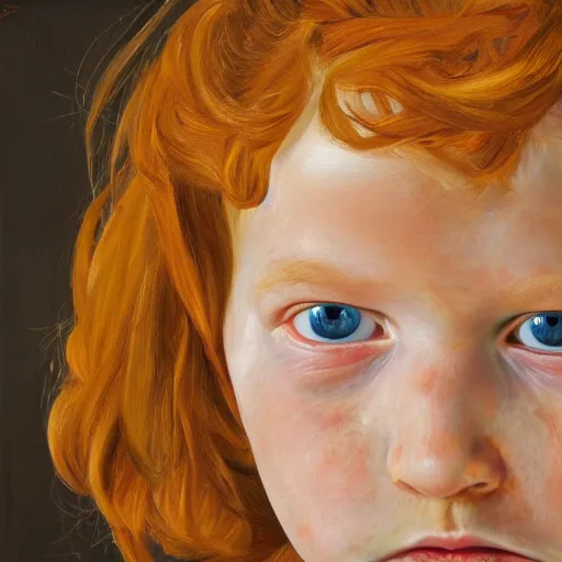 Image similar to high quality high detail painting by lucian freud, hd, ginger girl, angry, photorealistic lighting