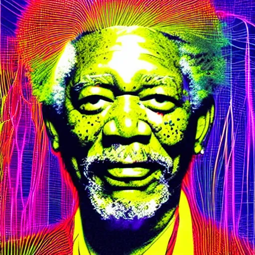 Prompt: Morgan Freeman, generative art, neon, string art, janusz jurek, 4k HDR