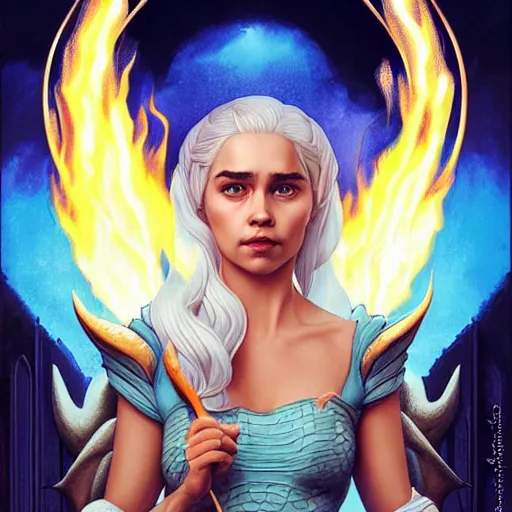 Image similar to lofi daenerys targaryen portrait with fire flaming dragons, queen of dragons, Pixar style, by Tristan Eaton Stanley Artgerm and Tom Bagshaw.