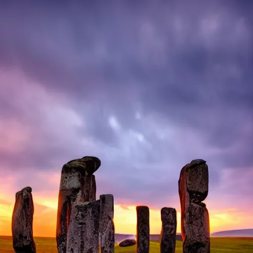 Prompt: a beautiful photograph of a stone henge, hdr, 8 k, high quality, sharp focus, artstation, highly detailed, award - winning