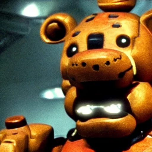 Image similar to movie still of freddy fazbear, from matrix ( 1 9 9 9 )