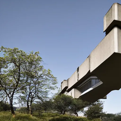 Prompt: a high tech brutalist castle built in brutalist architecture, wild unique building geometry, combination of sharp and rounded elements, photography