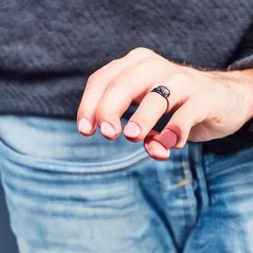 Image similar to normal man's hand with five fingers and a ring and a cigarette between the fingers