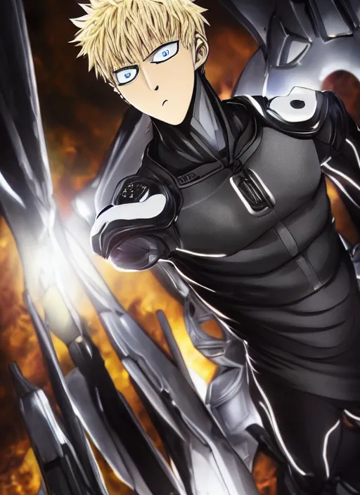 Image similar to A full portrait photo of real-life genos from one punch man, f/22, 35mm, 2700K, lighting, perfect faces, award winning photography.