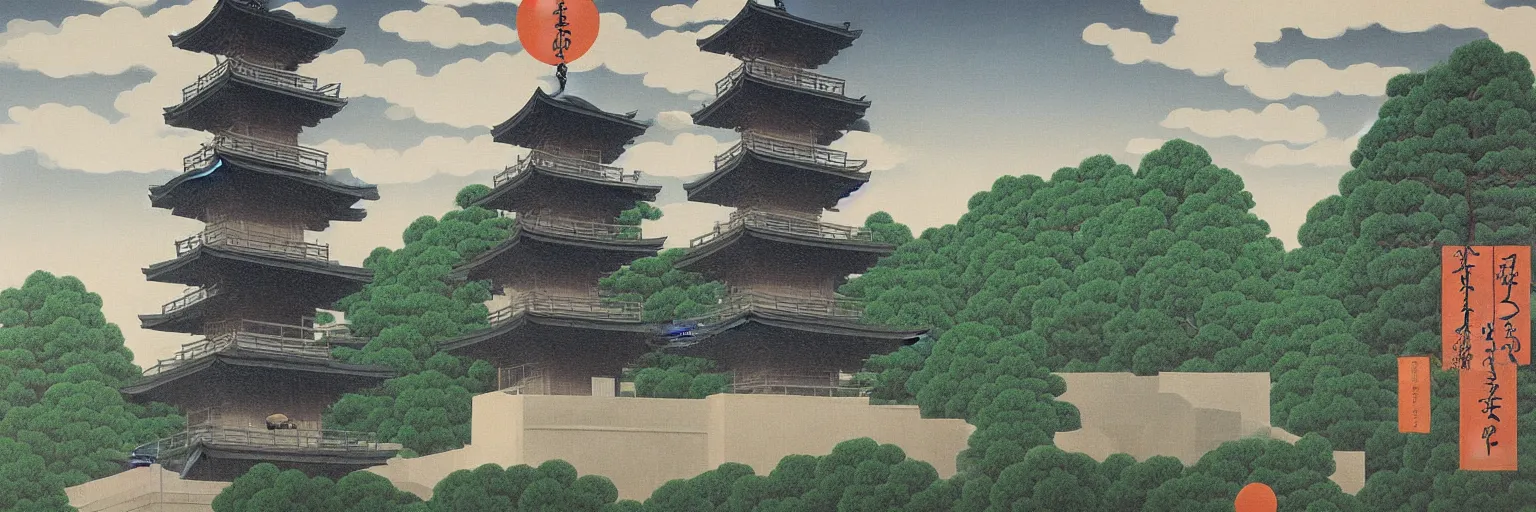 Image similar to japanese pagoda painting magritte