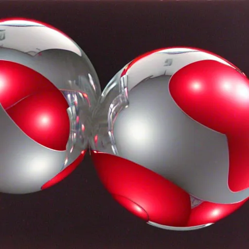 Prompt: chrome spheres on a red cube, photocopy