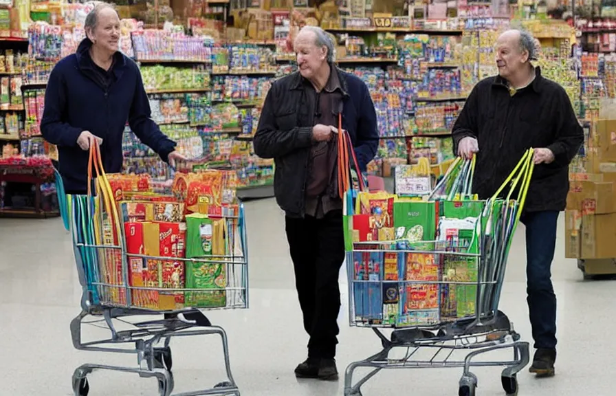 Image similar to paparazzi photo of werner herzog shopping at trader joe's