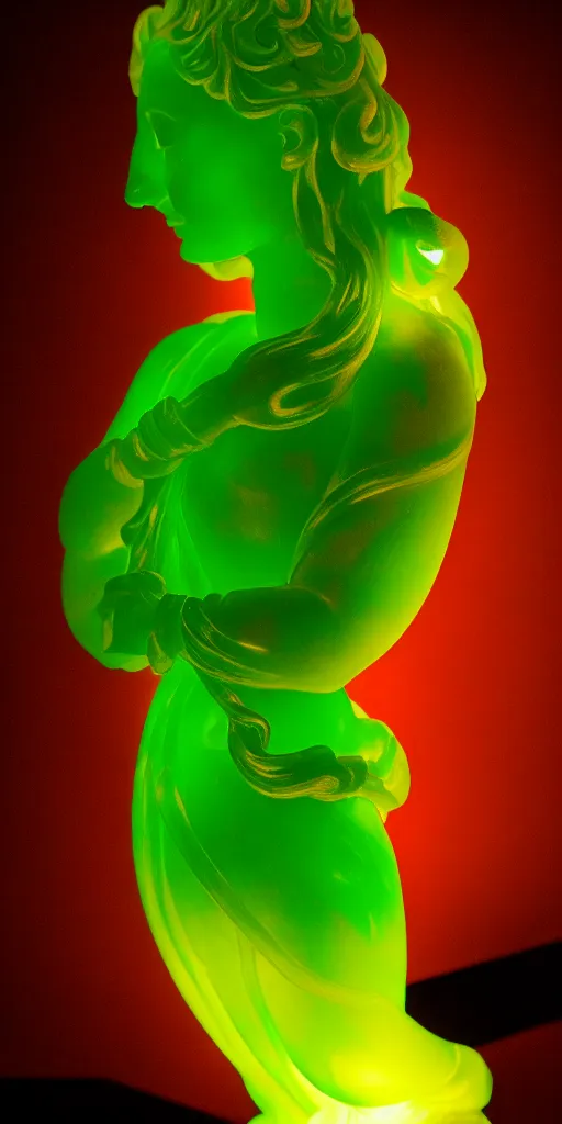 Prompt: detailed photo of a jade translucent statue glowing in the dark of most beautiful woman, full body portrait, various seducing pose, aphrodite, venus, photorealism, dark background intricate detail, museum diffuse lighting