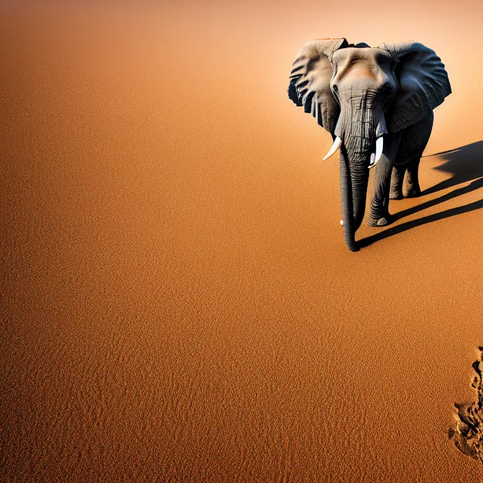 Image similar to photo of an elephant made of sand in the middle of a very sandy desert storm sand, 4 k, hdr, smooth, sharp focus, high resolution, award - winning photo