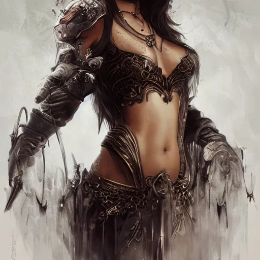 Image similar to a portrait of jenna dewan as a sorceress, upper half portrait, urban motifs, intricate, elegant, highly detailed, digital painting, trending on artstation, concept art, smooth sharp focus, illustration, art by artgerm and greg rutkowski