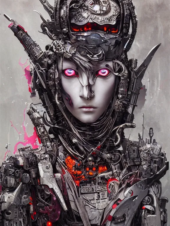 Image similar to art portrait of an undead ghost in the shell, intricate detailed armour ,8k,by tristan eaton,Stanley Artgermm,Tom Bagshaw,Greg Rutkowski,Carne Griffiths, Ayami Kojima, Beksinski, Giger,trending on DeviantArt,face enhance,hyper detailed,minimalist,cybernetic, android, blade runner,full of colour,