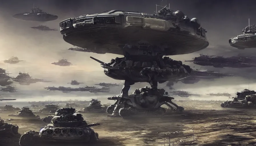 Prompt: Huge alien spaceships invade Earth during tank battle in World War 2, hyperdetailed, artstation, cgsociety, 8k