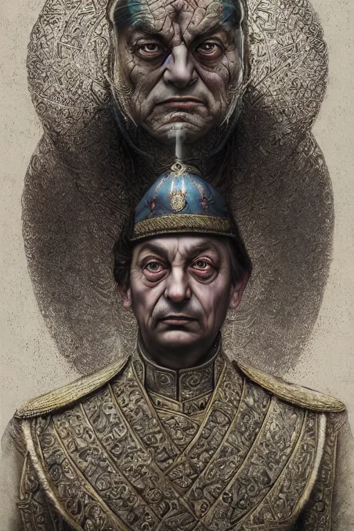 Image similar to id photo of a viktor orban in emperor outfit, art by tomasz alen kopera