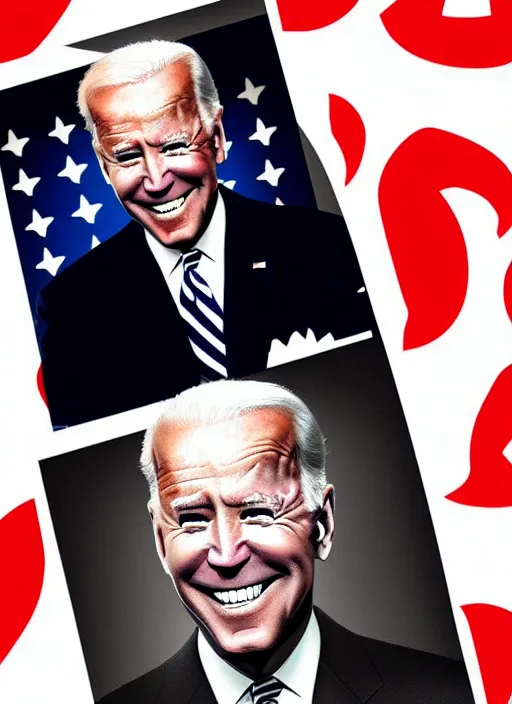 Image similar to joe biden staring directly at you ominously with an eerie comically big scary smile, 1940s scare tactic propaganda art