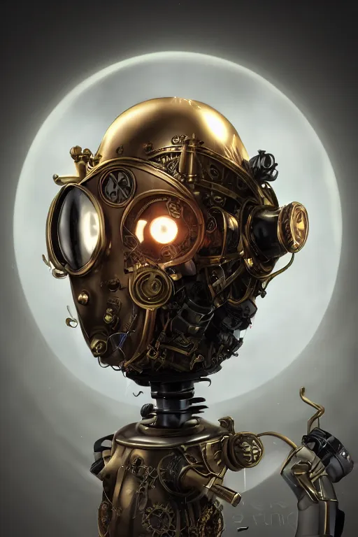 Image similar to steampunk mask minimalist fantasy art robot ninja helmet, global illumination ray tracing hdr fanart arstation by sung choi and eric pfeiffer and gabriel garza and casper konefal radiating a glowing aura