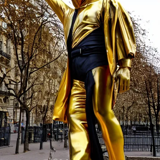 Prompt: A large golden statue of Michael Myers in Paris, photographer image,