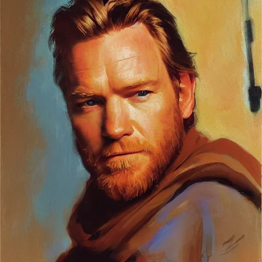 Image similar to portrait of ewan mcgregor as obi wan kenobi by gregory manchess