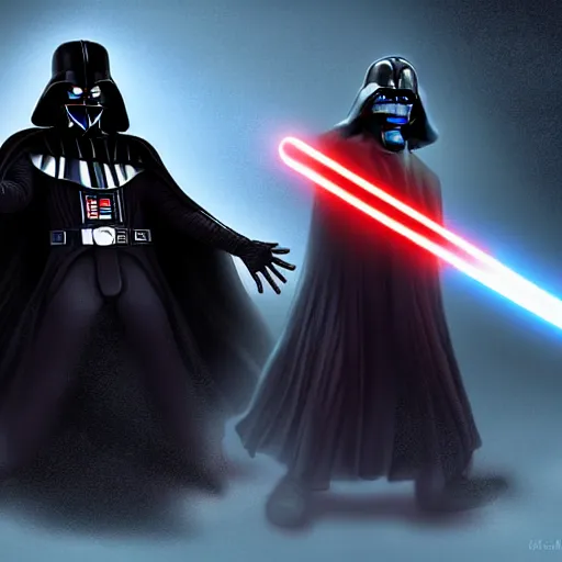 Image similar to the dark Lord dancing with darth vader, Digital art