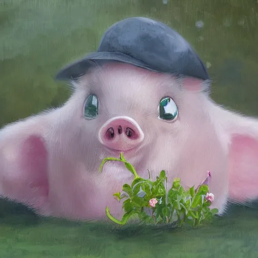 Prompt: cute and adorable little piggy 🐷 doing some gardening wearing a cute hat, highly detailed, digital painting, artstation, concept art, smooth, sharp focus, illustration, art by artgerm and greg rutkowski and alphonse mucha