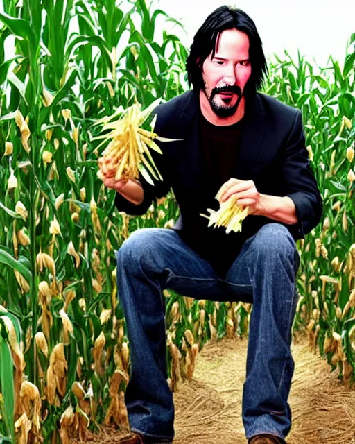 Image similar to keanu reeves harvesting corn