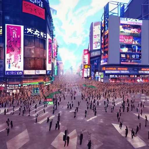 Prompt: the shibuya crossing, anime fantasy illustration by tomoyuki yamasaki, kyoto studio, madhouse, ufotable, square enix, cinematic lighting, trending on artstation