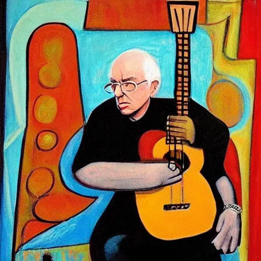 Prompt: “the old guitarist picasso, Bernie Sanders”