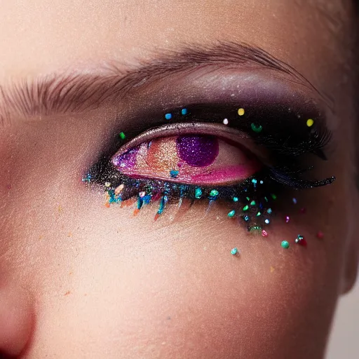 Image similar to close up of eyelids with ice - cream - sprinkles mascara