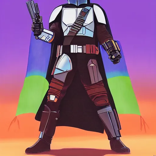 Image similar to the mandalorian wearing a pride flag cape by ilya kuvshinov katsuhiro otomo