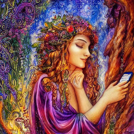 Image similar to a nature goddess checking her cell phone by josephine wall, high resolution