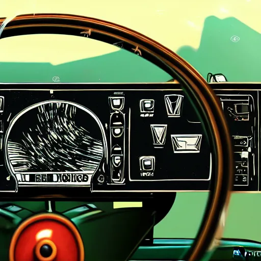 Image similar to photorealistic control panel from the 1 9 5 0's in a car featuring ejection seats, weapons control, and hyperdrive, realistic, 8 k resolution, front view