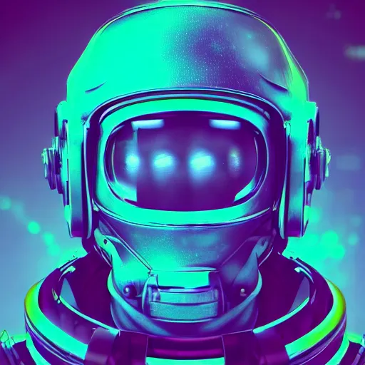 Image similar to cyberpunk astronaut bot, cinema 4 d, galaxy space sci - fi, wearing vr goggles, illustration, portrait, pastel neon textured background night, detailed,