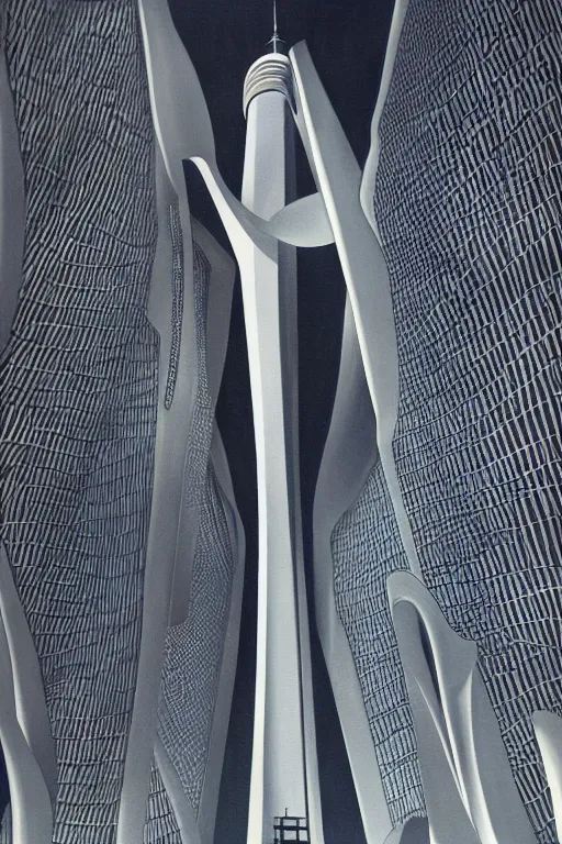 Image similar to A painting of the tv tower by Zaha Hadid