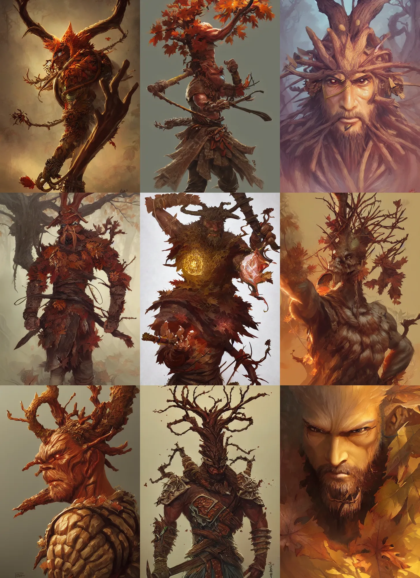 Prompt: autumnal treant samurai, d & d, fantasy, portrait, highly detailed, digital painting, trending on artstation, concept art, sharp focus, illustration, art by artgerm and greg rutkowski and magali villeneuve