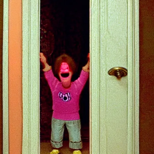 Image similar to still of mike wazowski on the broken door in the shining movie