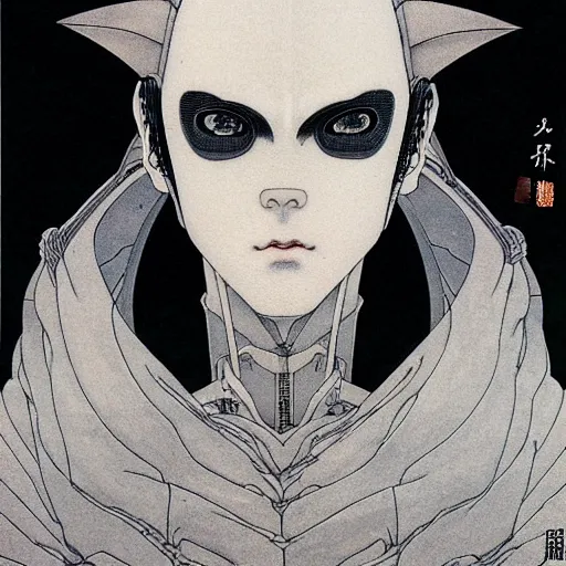 Image similar to prompt : black and white portrait soft light painted by takato yamamoto, human modified by mecha attributes and armor, inspired by ghost in shell anime, smooth face feature, intricate oil painting, high detail, sharp high detail, manga and anime 1 9 8 0