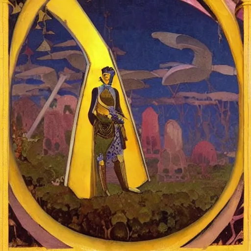 Image similar to a naturalist beautiful beautiful gorgeous vintage painting of a shining metal medieval knight in armor by nicholas roerich by gustave moreau, by eyvind earle by bruce pennington by georgia o keeffe, blood, skin reflective metallic