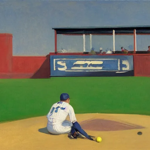 Prompt: View from behind home plate, by Edward Hopper, full resolution n- 9