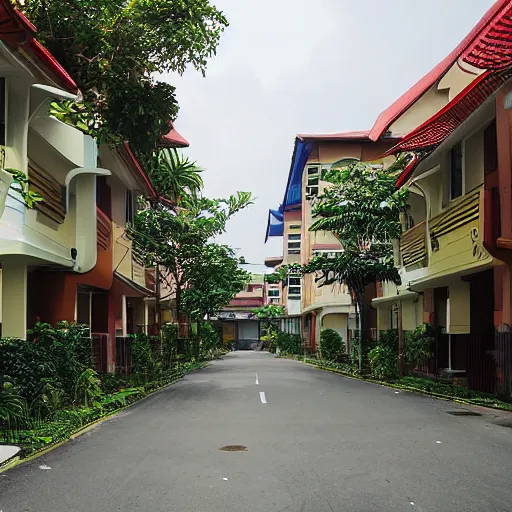 Image similar to a street in a singaporean housing estate, by moebius