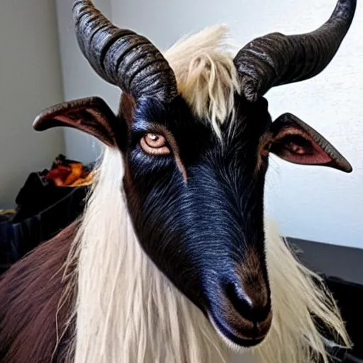 Prompt: goat with heavy metal makeup