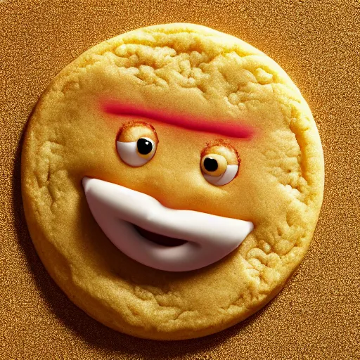 Prompt: circular golden cookie licking itself, pixar