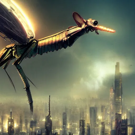 Prompt: a mantis kaiju with spread wings attacking a city, legendary epic shot, blade runner, low camera angle, dawn, by artgerm, ed repka, cloverfield movie, julie bell, beeple and Greg Rutkowski, airbrush, science fantasy, 50s, concept art, matte painting, Smooth gradients, octane render, 8k, High contrast, duo tone, depth of field, volumetric lightning, very coherent artwork