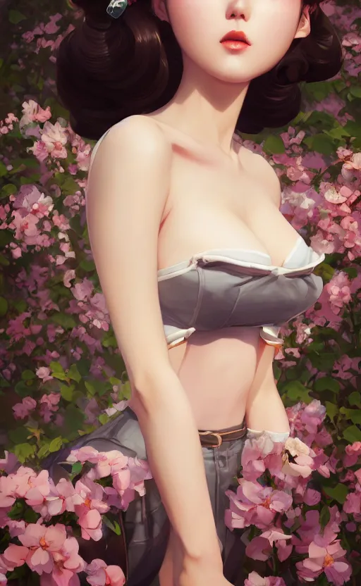 Image similar to a pin up and beautiful fashion charming dreamlke korea girl with lv jewelry, character art, art by artgerm lau and kyoung hwan kim and and ilya kuvshinov and john singer sargent, hyperdetailed, 8 k realistic, symmetrical, frostbite 3 engine, cryengine, dof, trending on artstation, digital art