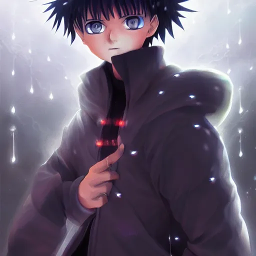 Image similar to killua zoldyck in rossdraws art, with thunderstorms, 8 k, bright colors, detailed face, details, sharp smooth, aykut aydogdu