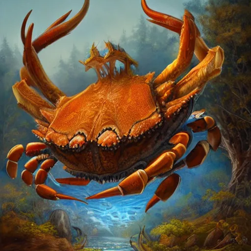 Image similar to deer - crab creature, oil painting by justin gerard, deviantart