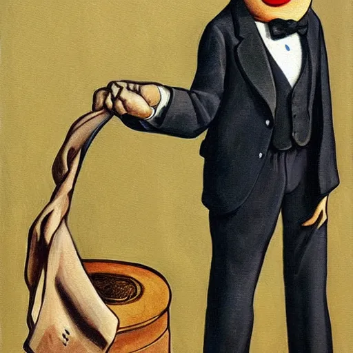 Image similar to pepe the frog in suit and tie, painting by Joseph Christian Leyendecker