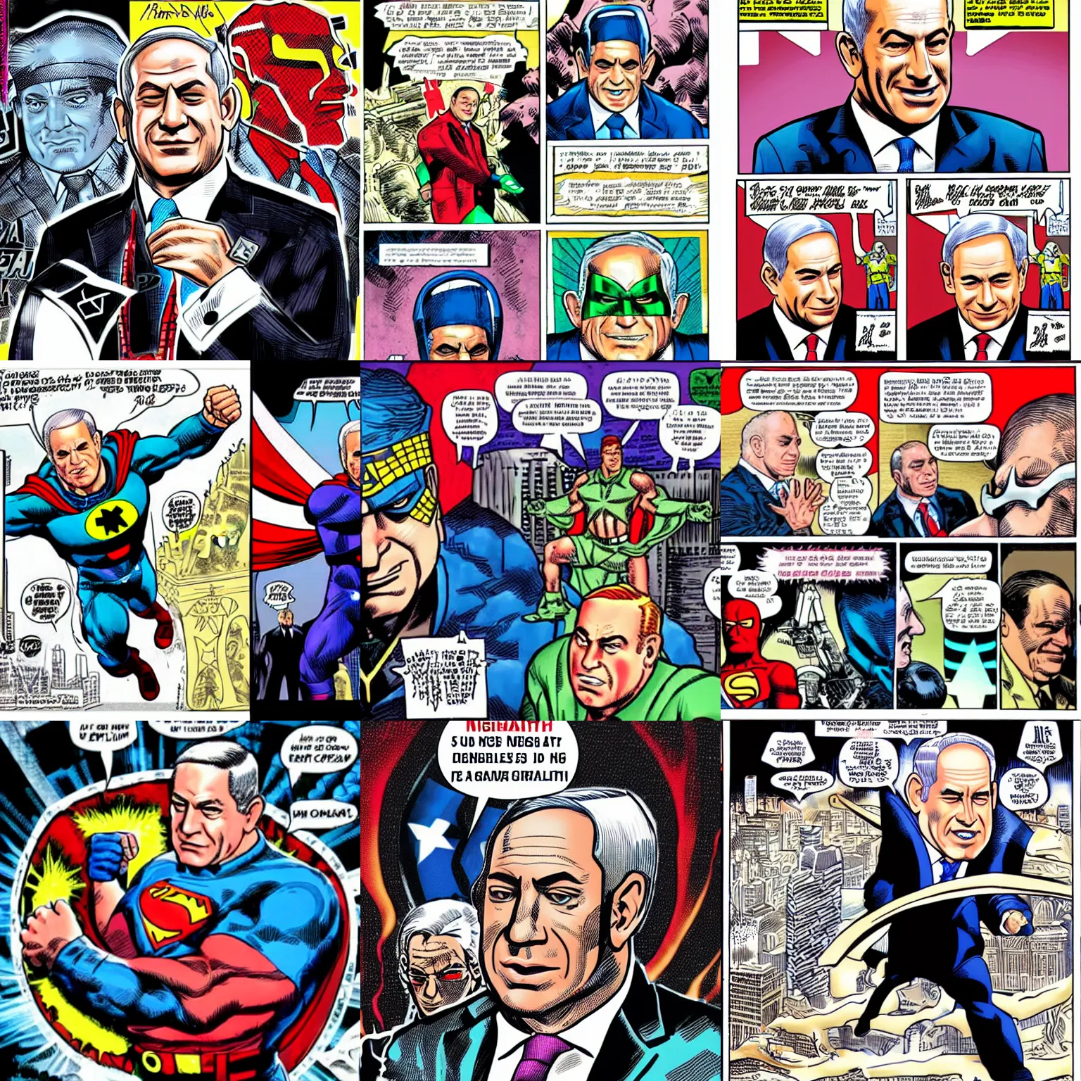 Prompt: Benjamin Netanyahu as a money-themed superhero, by Jim Lee, Jack Kirby, highly detailed