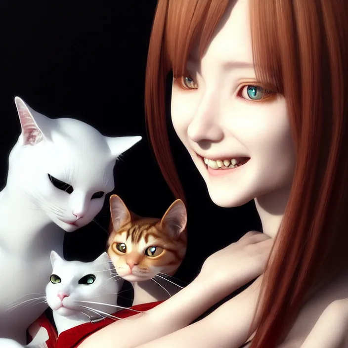 Prompt: renaissance portrait of the secretive vampire girl loner smiling at her cat, by yoshitaka amano, nico tanigawa, and artgerm rendered with 3 d effect.
