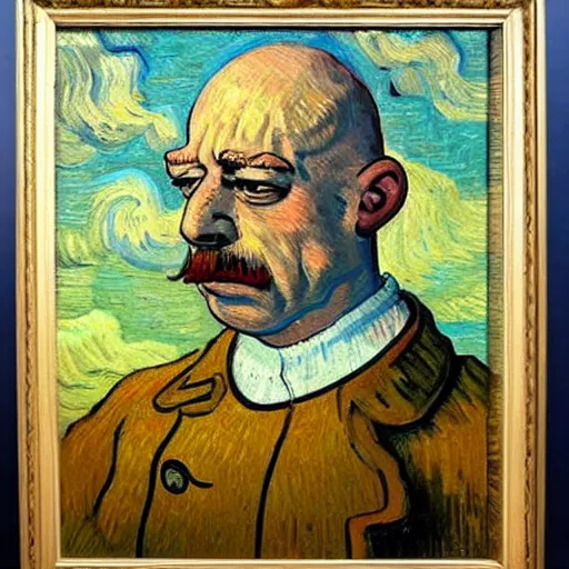 Image similar to a beautiful oil painting of homer simpson, 8k , award winning , made in 1800's , old , painted by vincent van gogh